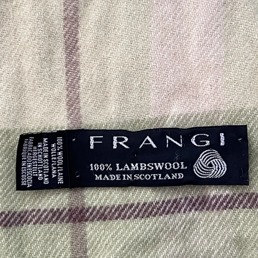 VTG‎ FRANGI Scarf 100% LAMBSWOOL MADE IN SCOTLAND Green Plaid W/Fringe 11.5